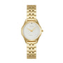 Obaku Smykke V297LXGISG women's gold PVD quartz watch with sunray silver dial, diamond accent, and stainless steel bracelet