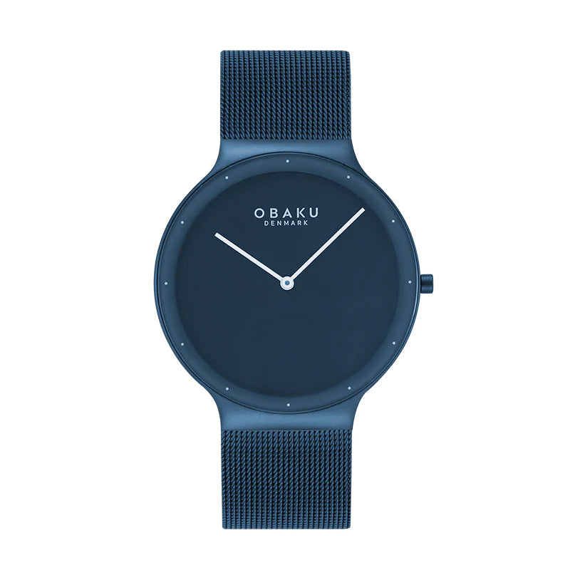 Obaku Net Lille Marine Blue 34mm ladies quartz watch with sapphire crystal and mesh bracelet V307LXLLML
