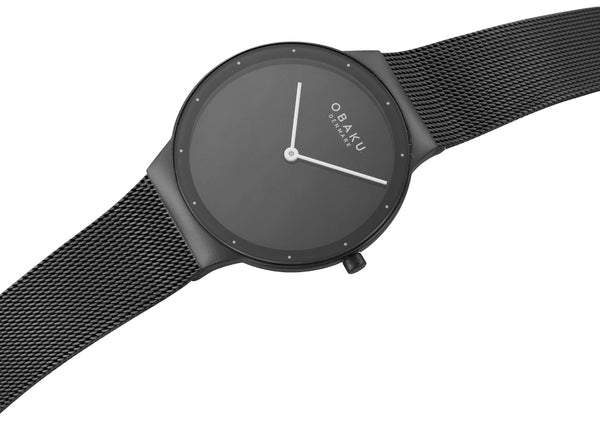 Obaku Net Lille Ultra-Slim Quartz Black Dial Mesh Bracelet Ladies Watch (V307LXBBMB)
