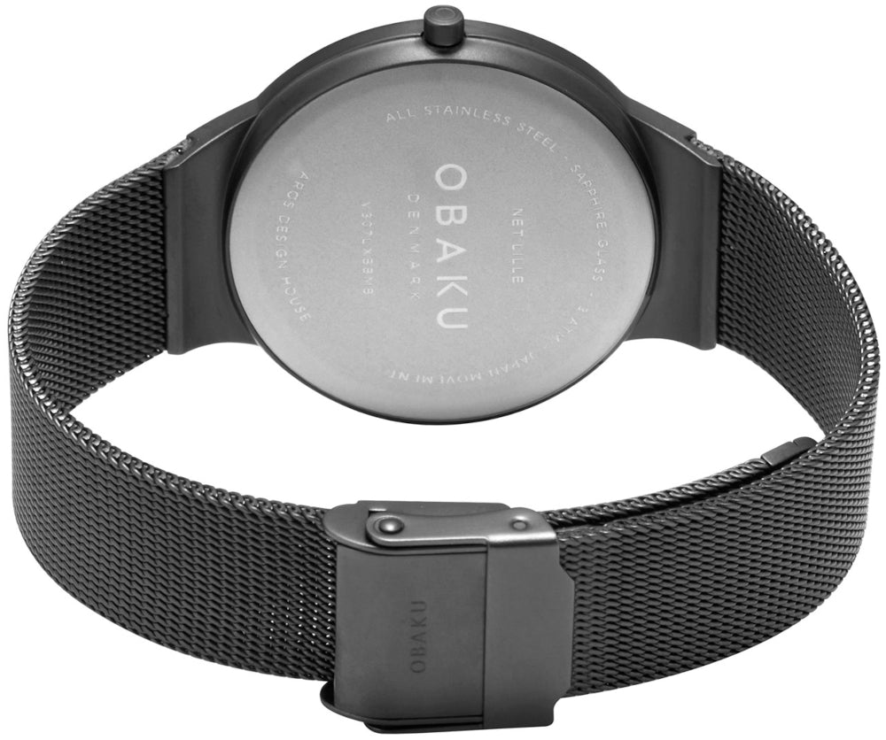 Obaku Net Lille Ultra-Slim Quartz Black Dial Mesh Bracelet Ladies Watch (V307LXBBMB)