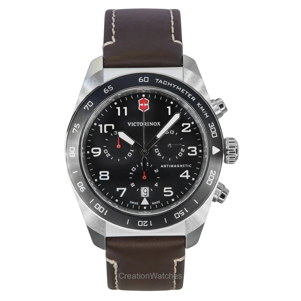Victorinox Swiss Army chronograph leather strap black dial quartz men’s watch – VIC242046
