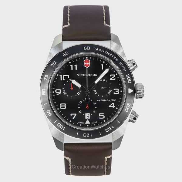 Victorinox Swiss Army chronograph leather strap black dial quartz men’s watch – VIC242046