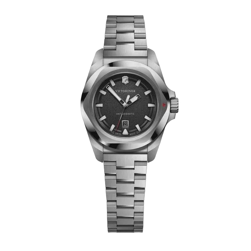 Victorinox I.N.O.X. Small steel watch with grey dial and faceted bezel