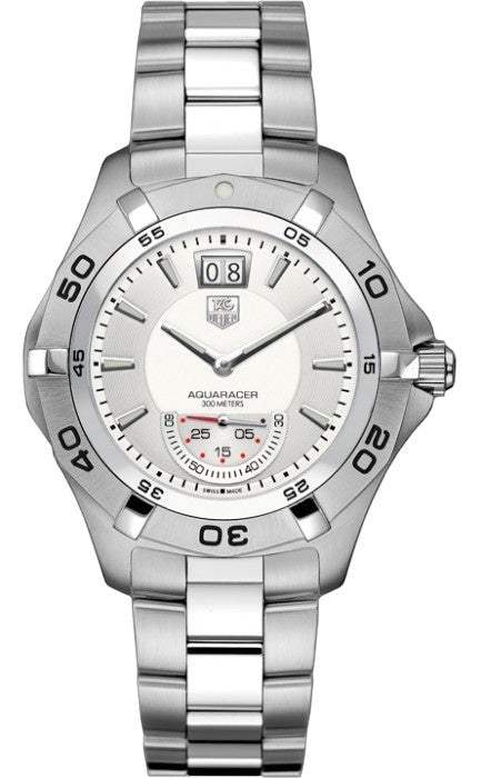 TAG Heuer Aquaracer WAF1011 white dial stainless steel dive watch with Grande Date complication and rotating bezel