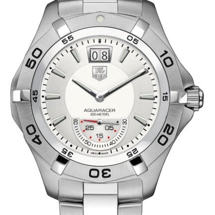 TAG Heuer Aquaracer WAF1011 white dial stainless steel dive watch with Grande Date complication and rotating bezel