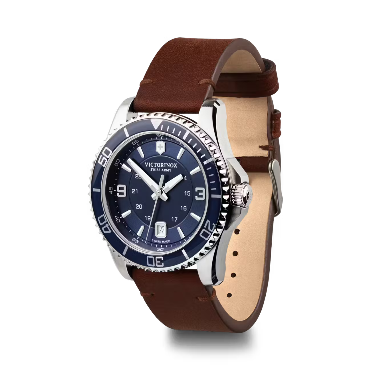 Victorinox Maverick 43mm Blue Dial Brown Leather Quartz Watch  VIC241863 - Cassim & Co South Africa