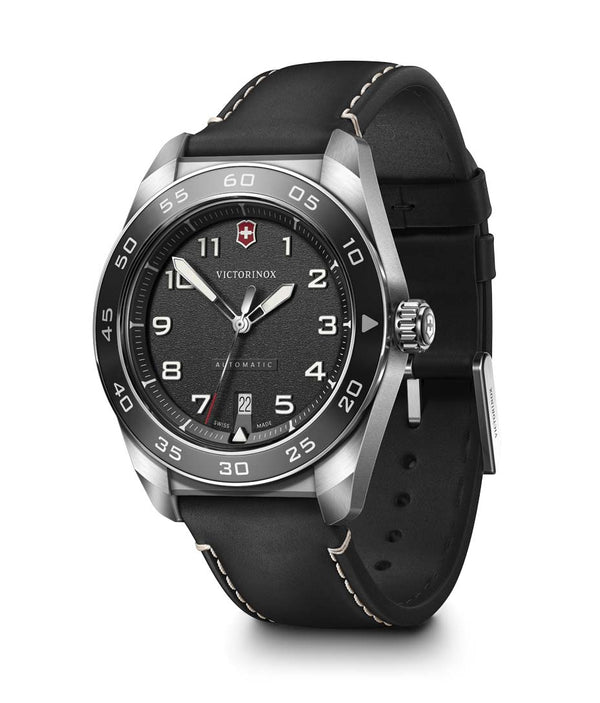 Victorinox Swiss Army Leather Strap Black Dial Automatic 242044 100M Men's Watch