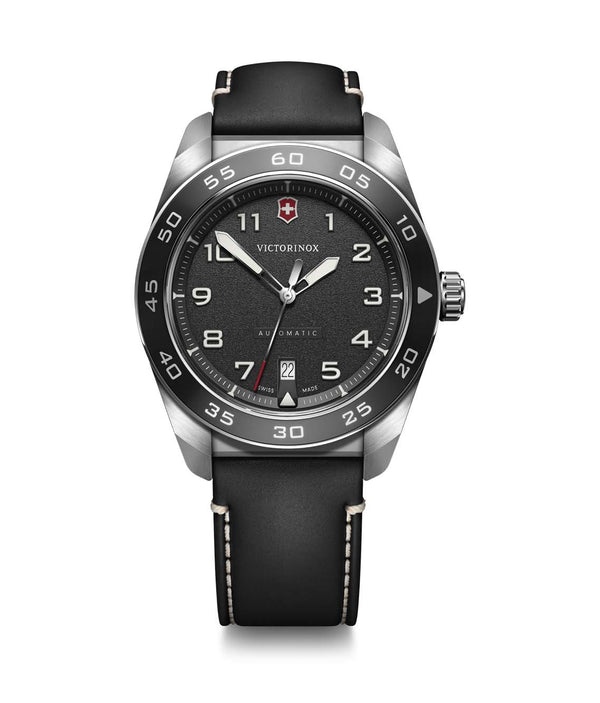 Victorinox Swiss Army Leather Strap Black Dial Automatic 242044 100M Men's Watch