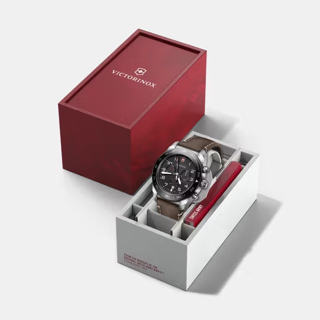 Victorinox Swiss Army chronograph leather strap black dial quartz men’s watch – VIC242046 - Cassim & Co South Africa