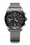 Victorinox Swiss Army Chronograph 242048 black dial stainless steel mesh bracelet quartz watch front view
