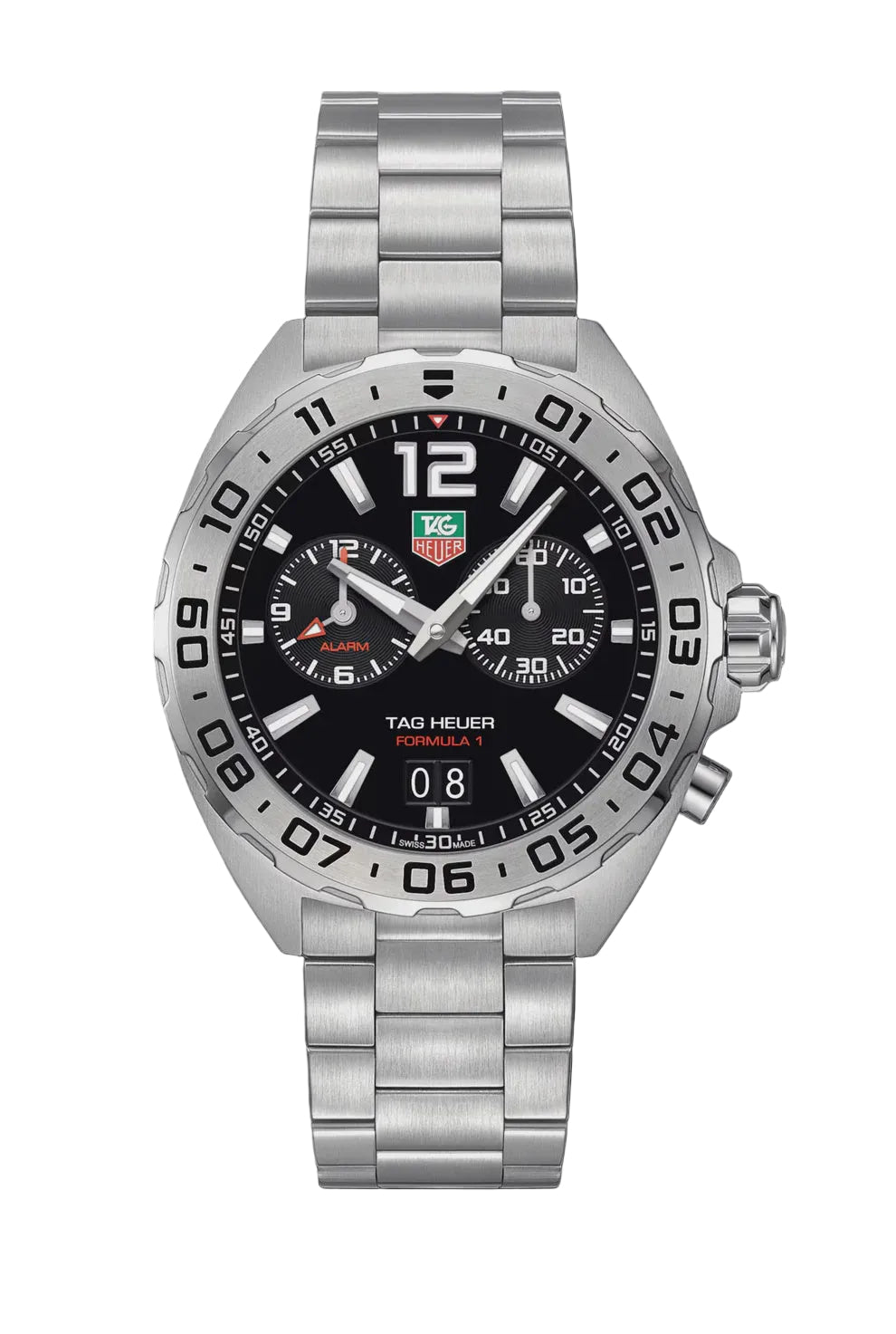 TAG Heuer Formula 1 Quartz Alarm WAZ111A pre-owned watch with black dial and stainless steel bracelet