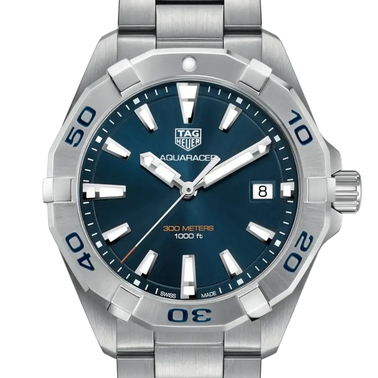 TAG Heuer Aquaracer WBD1112 blue dial quartz diver watch with stainless steel bracelet and rotating bezel