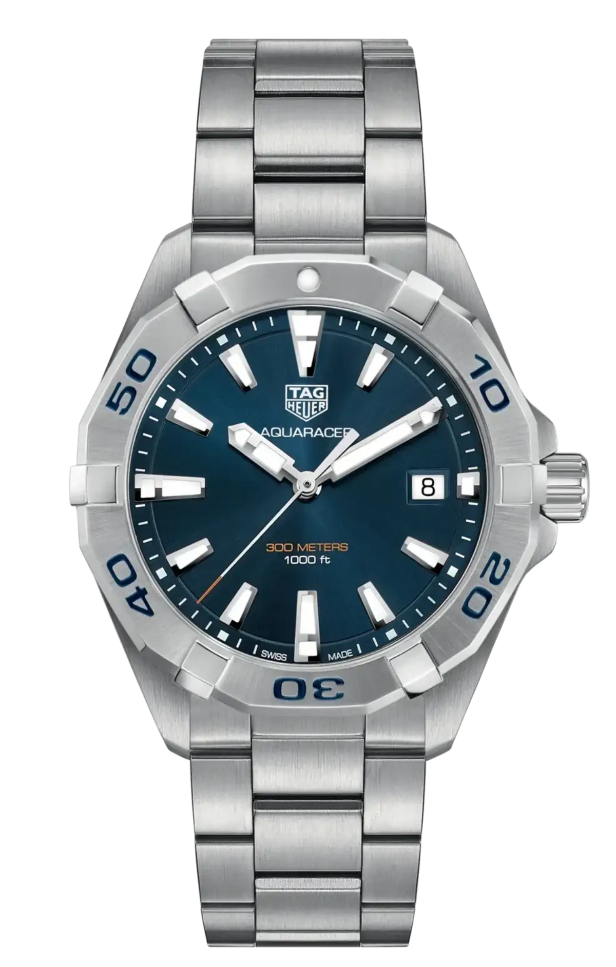 TAG Heuer Aquaracer WBD1112 blue dial quartz diver watch with stainless steel bracelet and rotating bezel