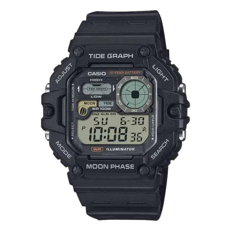 Casio WS-1700H-1A black resin digital sports watch with tide graph and moon phase display