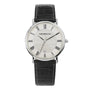 Michel Herbelin Classique watch with silver textured dial, Roman numerals and brown leather strap