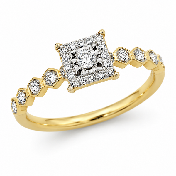 9ct Yellow Gold Square Cut Diamond Ring 1102174