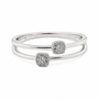 9ct white gold double band engagement ring with cushion shaped diamond clusters on each band