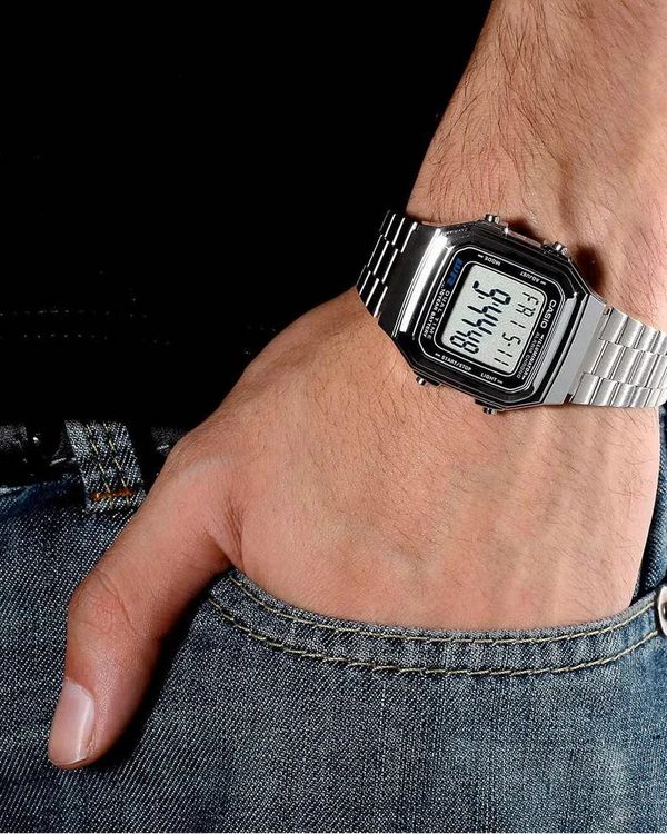 Casio A178WA-1AUDF Illuminator Retro Digital Dual Time Stainless Steel Watch