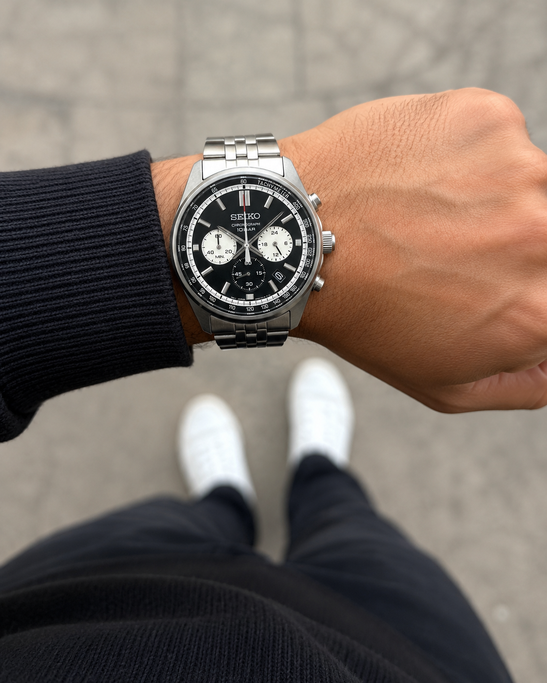 Seiko Neo Sport Quartz Chronograph Black Dial Stainless Steel Watch (SSB429P1)