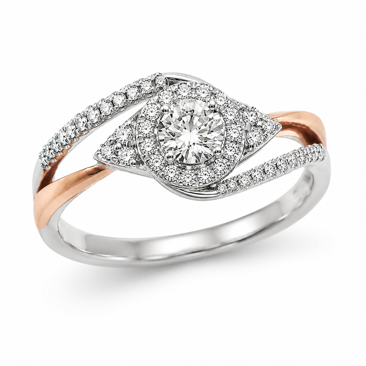 9ct Two Tone Cluster Diamond Engagement Ring 1102149