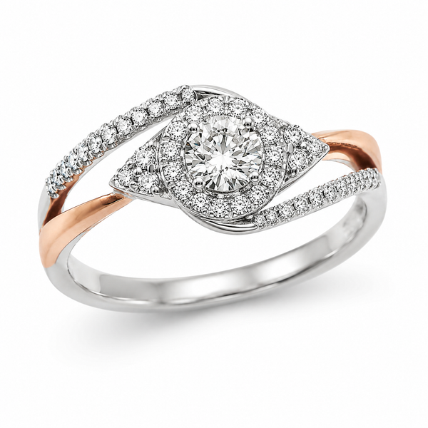 9ct Two Tone Cluster Diamond Engagement Ring 1102149