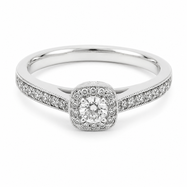 9ct White Gold Halo Diamond Engagement Ring 1102001