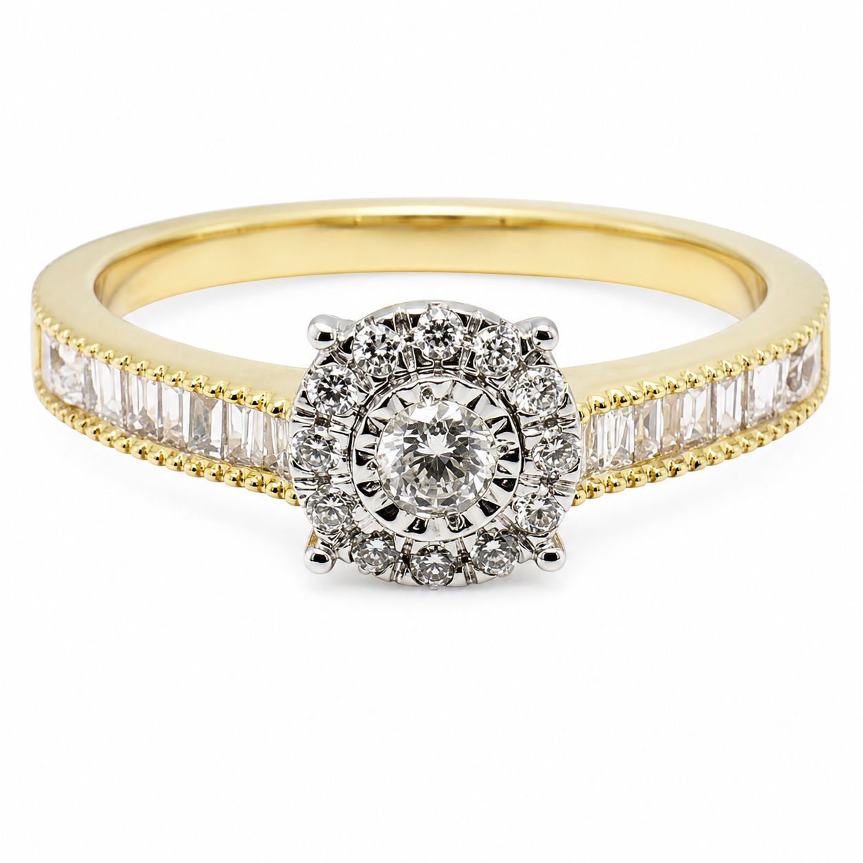 9ct Yellow Gold 4 Claw Cluster Diamond Engagement Ring 1102145