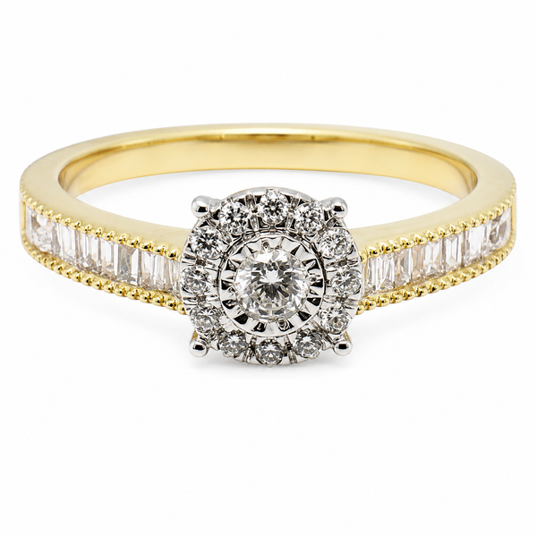 9ct Yellow Gold 4 Claw Cluster Diamond Engagement Ring 1102145