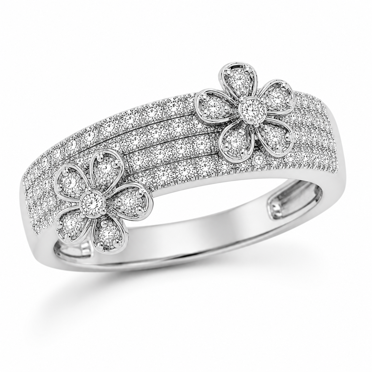 9ct White Gold Flower Cluster Engagement Band 1102300 - Cassim & Co South Africa