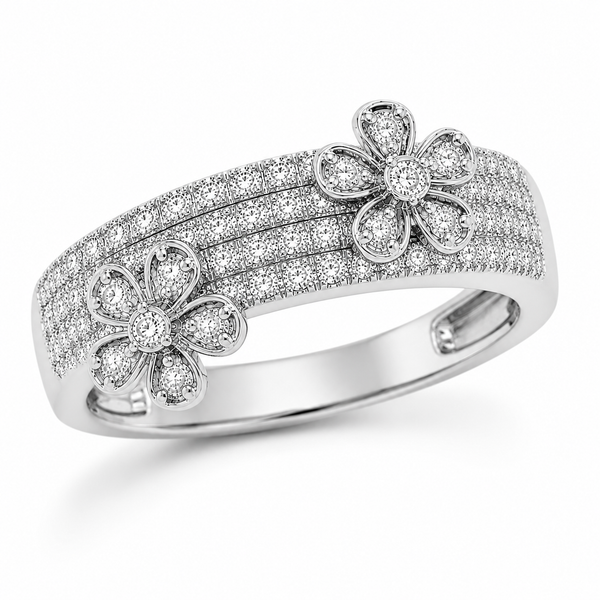 9ct White Gold Flower Cluster Engagement Band 1102300
