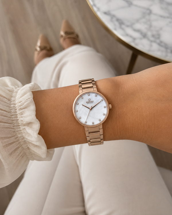 Obaku Classic V189LXVWSV Quartz Mother-of-Pearl Dial Rose Gold Stainless Steel Ladies Watch