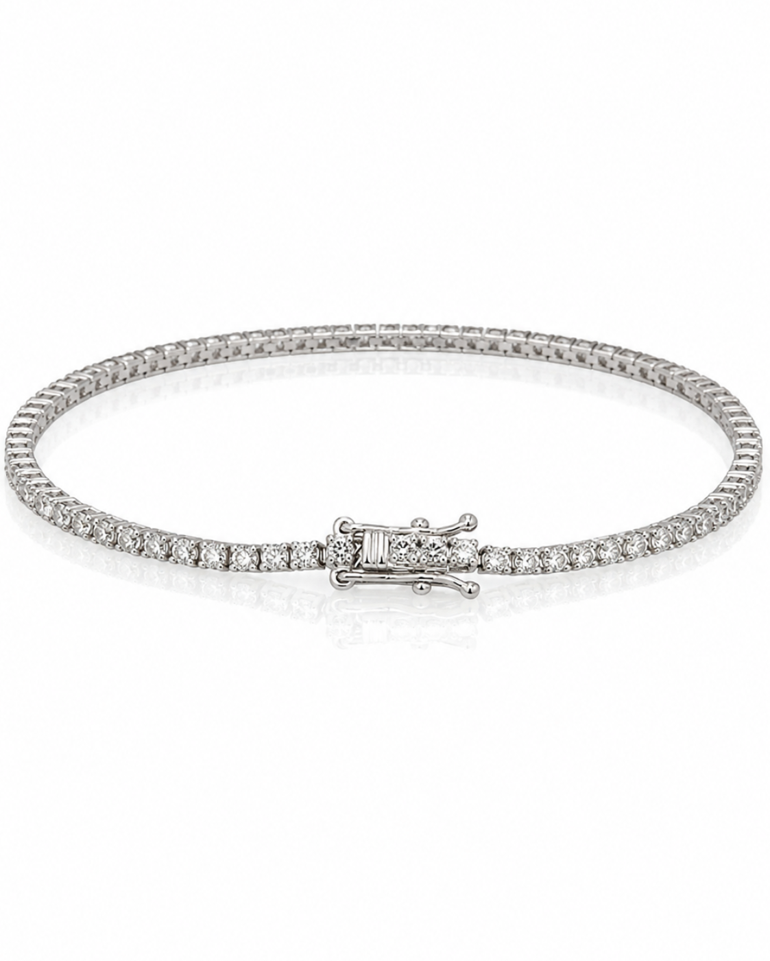 18ct white gold diamond tennis bracelet with 2.2ct round brilliant-cut diamonds and box clasp, pre-owned in excellent condition, Cassims & Co. Johannesburg