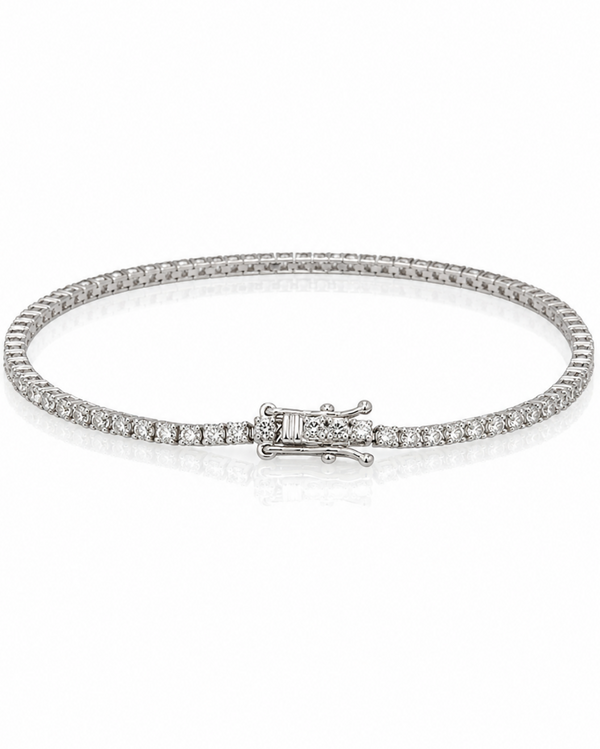 18ct white gold diamond tennis bracelet with 2.2ct round brilliant-cut diamonds and box clasp, pre-owned in excellent condition, Cassims & Co. Johannesburg