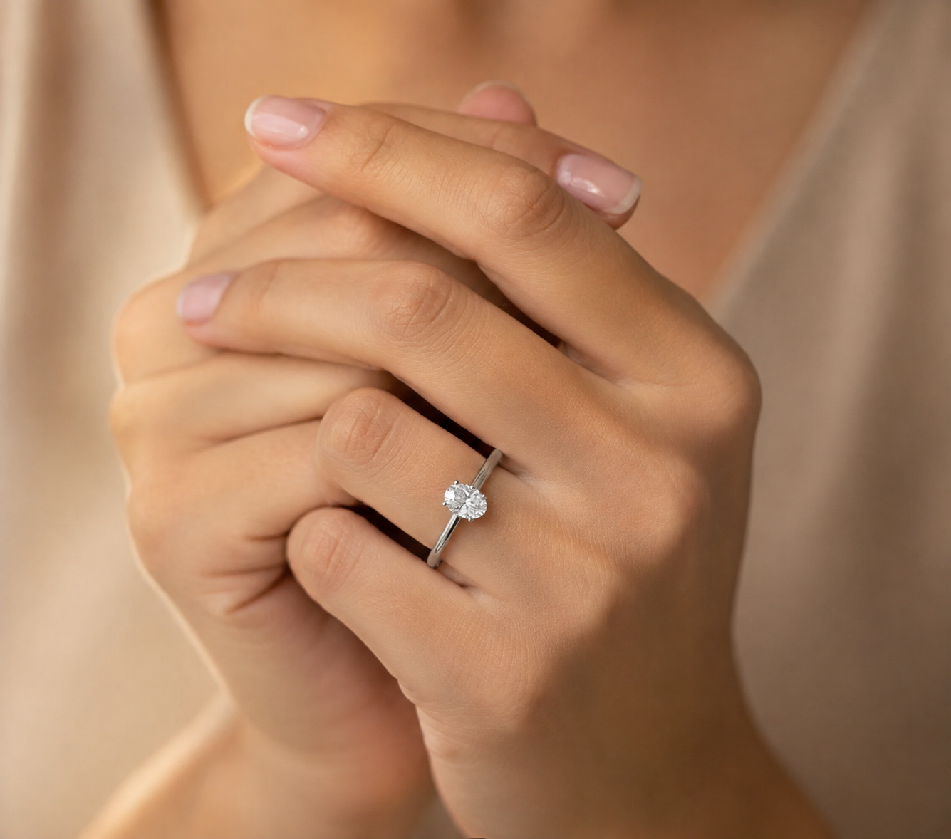 9ct White Gold 0.50ct Oval Lab Grown Diamond Solitaire Engagement Ring (LR33)