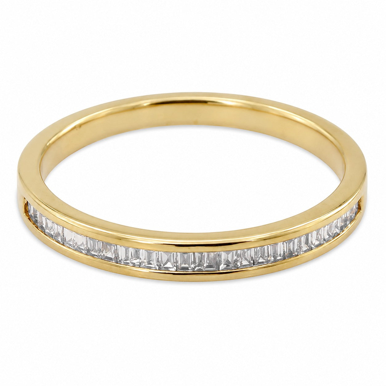 9ct yellow gold channel set baguette diamond band ring