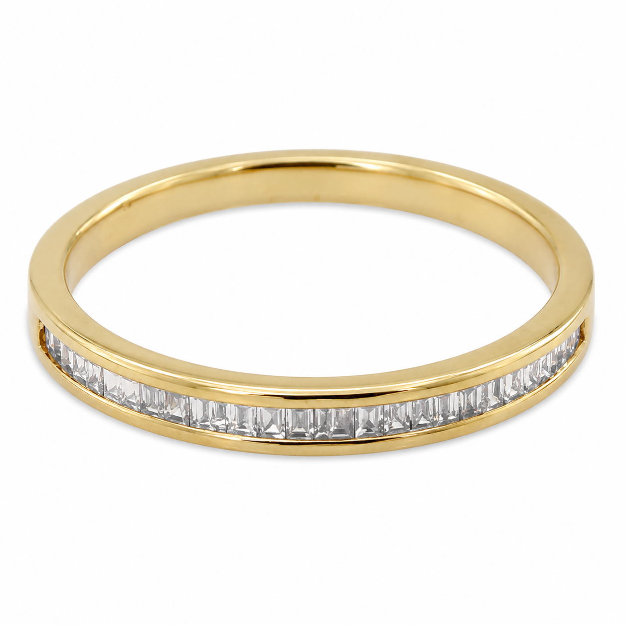 9ct yellow gold channel set baguette diamond band ring