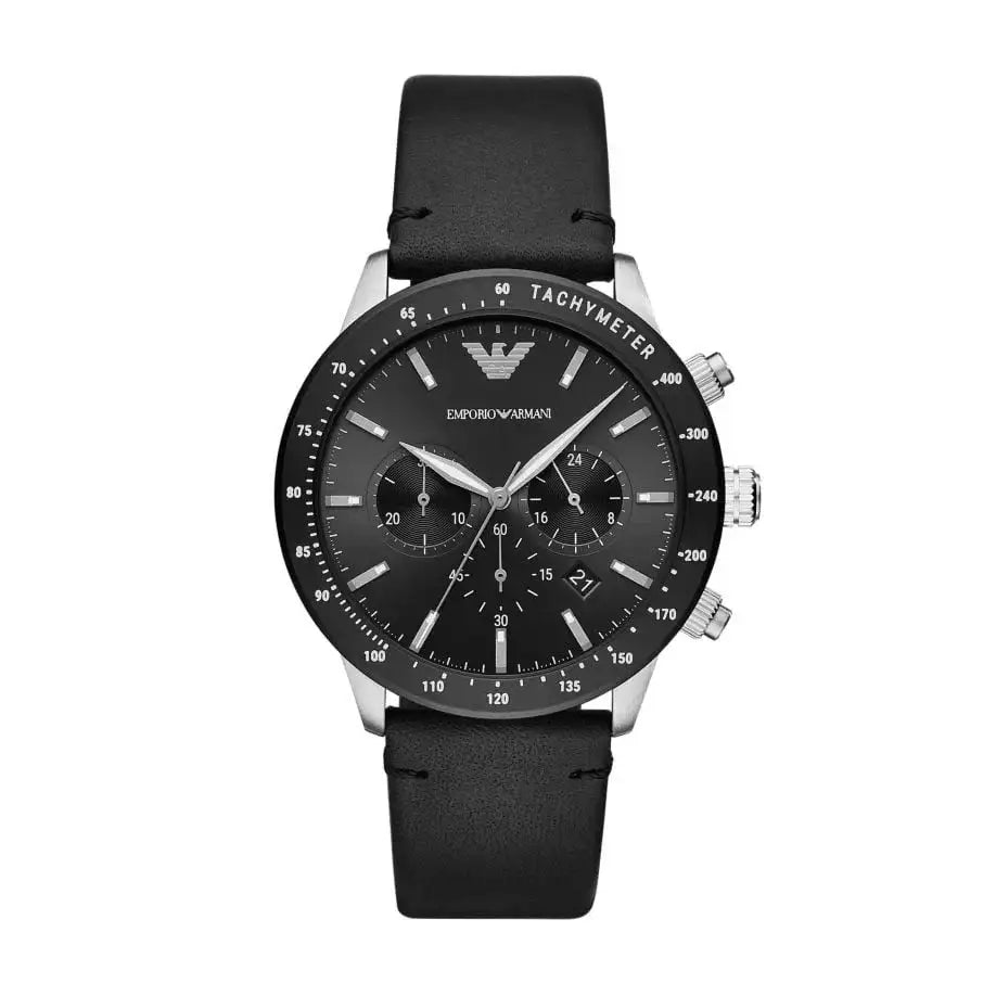 Emporio Armani Mario AR11243 black chronograph dial with three sub-dials and date window
