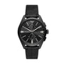 Emporio Armani Claudio AR11483 chronograph watch with 43mm black IP steel case, black dial, tachymetre bezel, and black leather strap