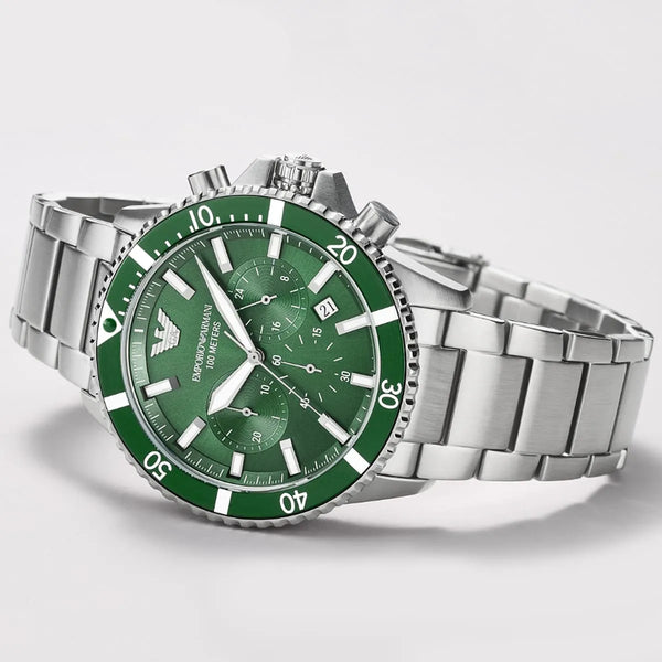 Emporio Armani Chronograph Quartz Green Dial Stainless Steel Watch (AR11500)