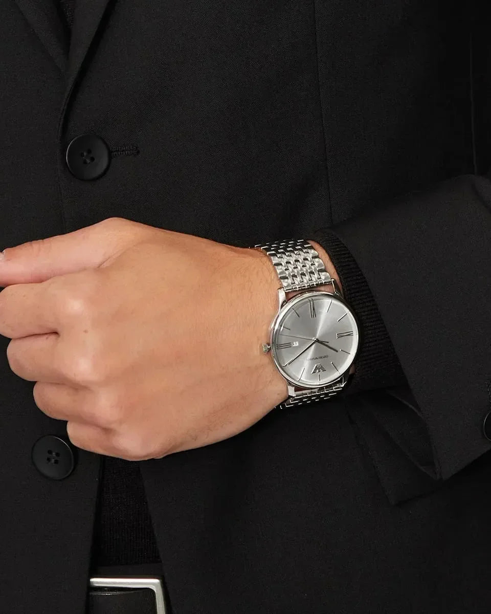 Emporio Armani Minimalist AR11599 Quartz Silver Dial Stainless Steel Watch 43mm