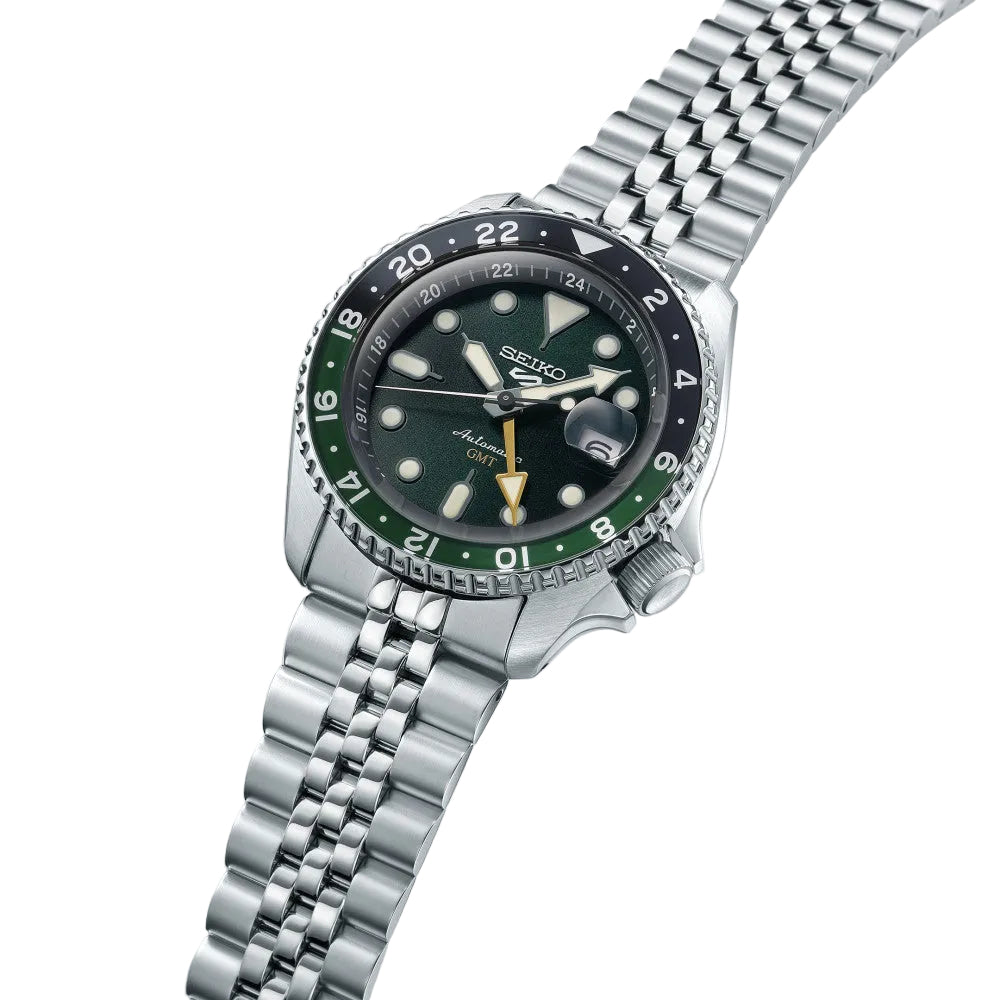 Seiko 5 Sports GMT Automatic Green Dial Stainless Steel Watch (SSK035K1) - Cassim & Co South Africa