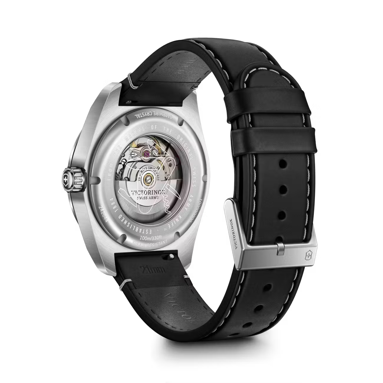 Victorinox Swiss Army Leather Strap Black Dial Automatic VIC242044 100M Men's Watch - Cassim & Co South Africa