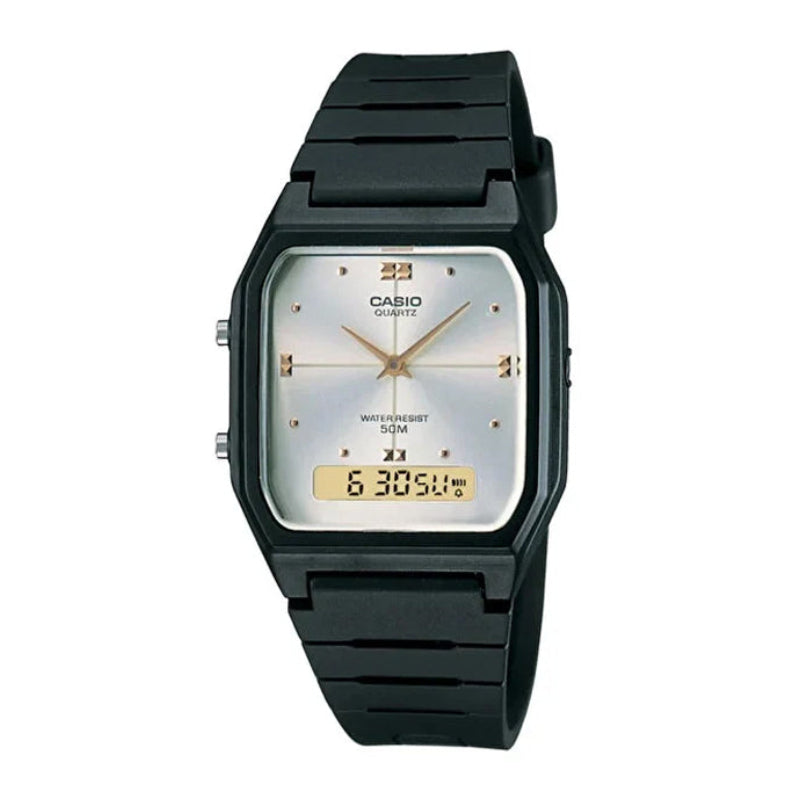 Casio AW-48HE-7AVDF Anadigi Dual Time Quartz White Dial Black Resin Watch