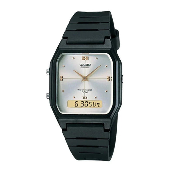 Casio AW-48HE-7AVDF Anadigi Dual Time Quartz White Dial Black Resin Watch