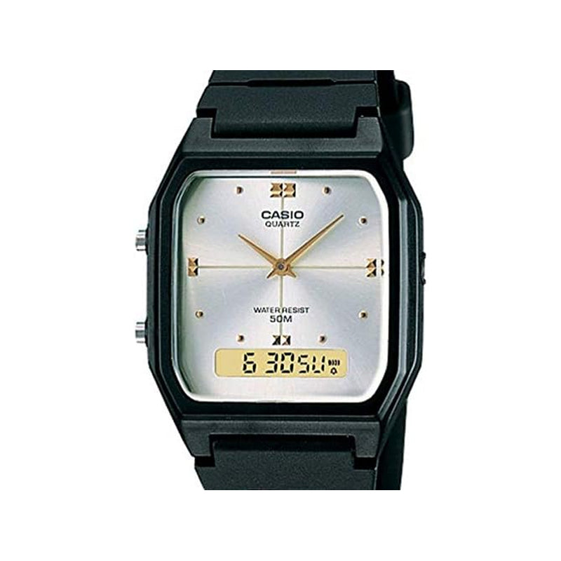 Casio AW-48HE-7AVDF Anadigi Dual Time Quartz White Dial Black Resin Watch