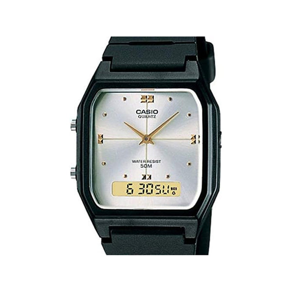 Casio AW-48HE-7AVDF Anadigi Dual Time Quartz White Dial Black Resin Watch