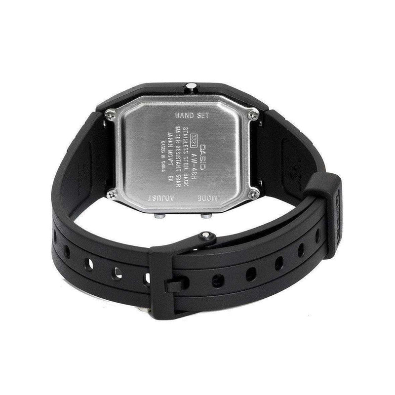 Casio AW-48HE-7AVDF Anadigi Dual Time Quartz White Dial Black Resin Watch