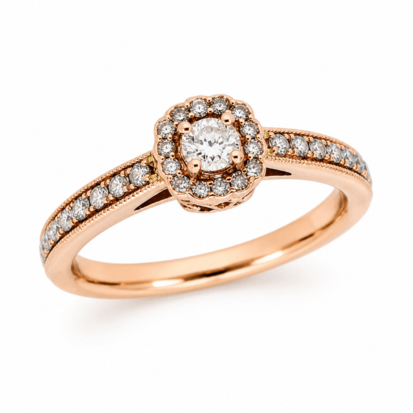 9ct Rose Gold Halo Diamond Engagement Ring 1101998