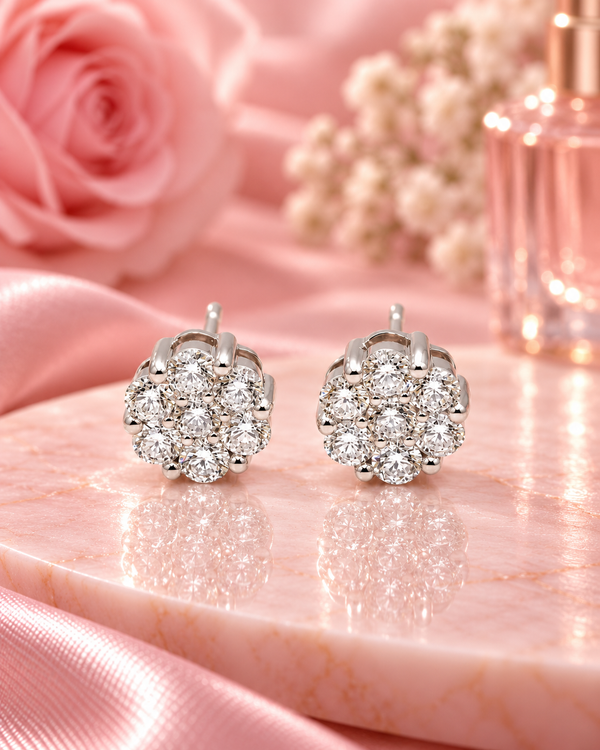 9ct White Gold 1.00ct Round Flower Cluster Lab Grown Diamond Stud Earrings (2100429)