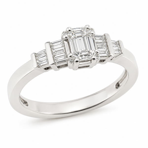 9ct White Gold Baguette Diamond Engagement Ring 1102297